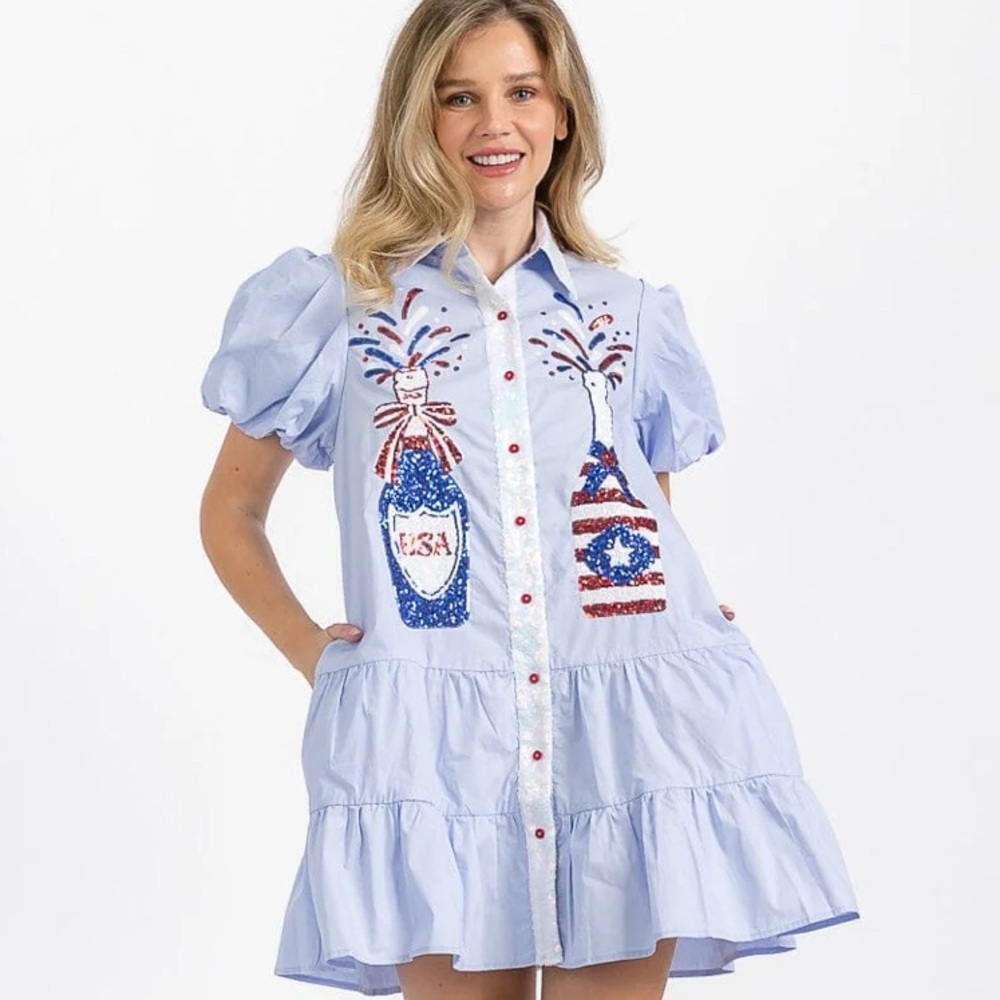 Fantastic Fawn Blue and White Tiered Sundress with Peter Pan Collar